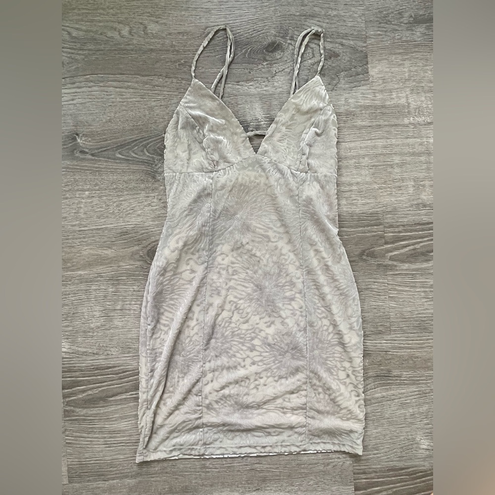 Silver, velvet floral mini dress